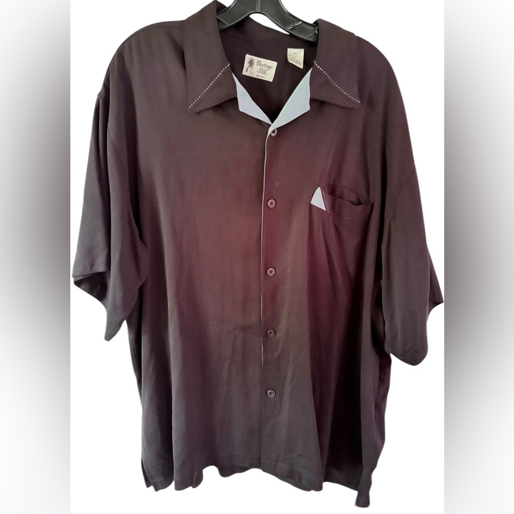 Vintage‎ Silk Circa 1969 Shirt Mens XXL Black 100% Silk Short Sleeve Button Up